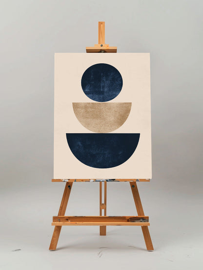 Contemporary Geometric Abstract Oil Painting with Bold Circular and Oval Shapes