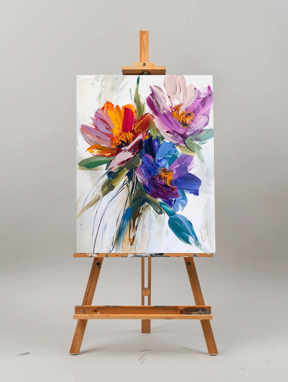 Vibrant Floral Abstract Oil Painting for Colorful Home Décor