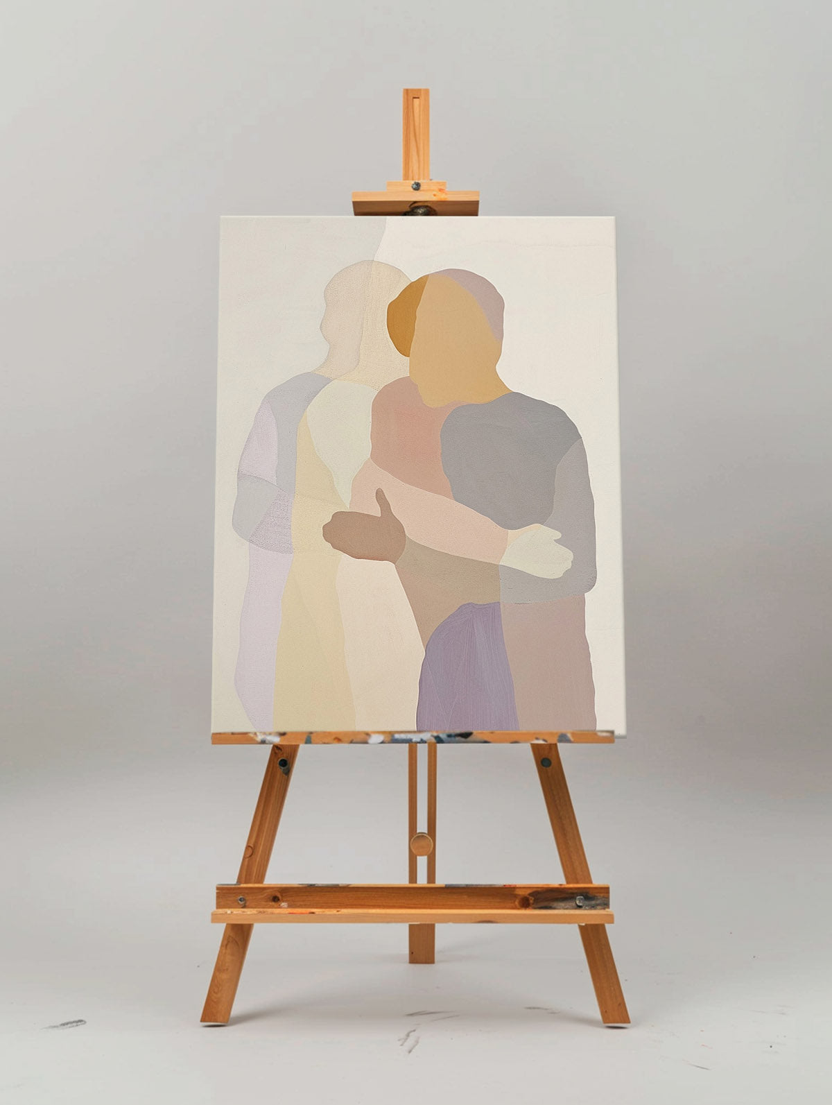 Contemporary Abstract Portrait Art - Emotional Embrace in Oil Painting