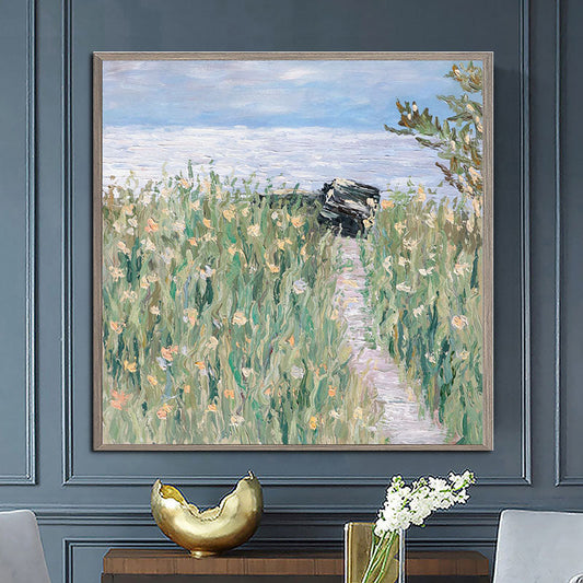 Tranquil Meadow Pathway Oil Painting for Serene Home Decor