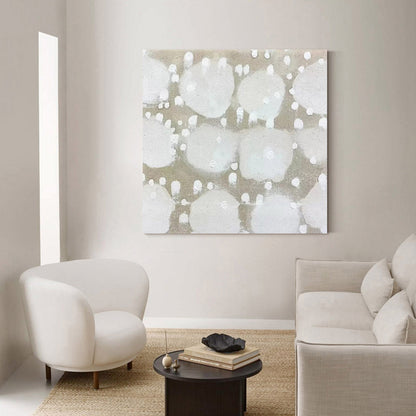Elegant Minimalist Abstract Oil Painting with Soft White and Gray Dots