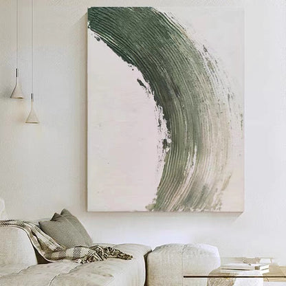 Abstract Green Streak Minimalist Oil Painting