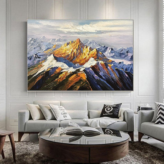 Majestic Mountain Landscape Oil Painting - Vibrant Peaks and Serene Skies Wall Art