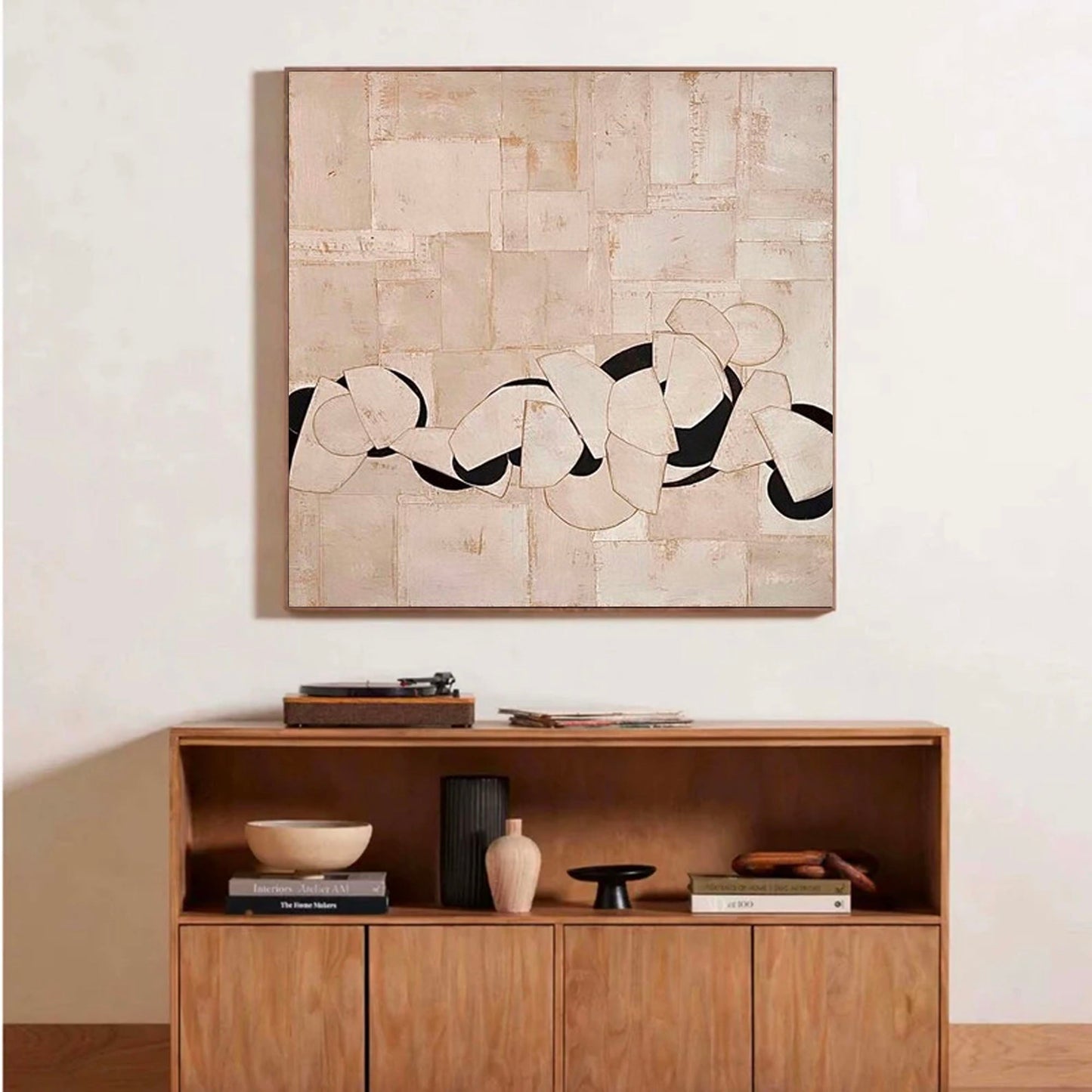 Chic Minimalist Abstract Oil Painting with Soft Geometric Shapes and Neutral Tones