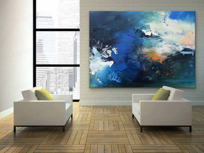 Vibrant Abstract Ocean Wave Oil Painting for Modern Home Decor