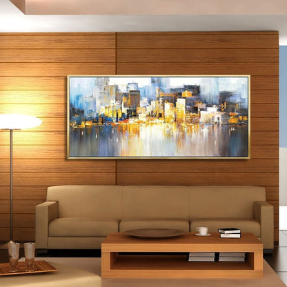 Vibrant Cityscape Abstract Oil Painting for Modern Home Décor