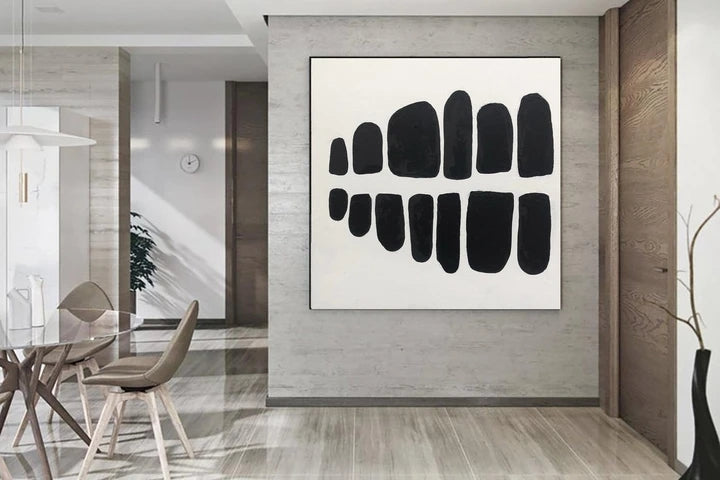 Abstract Black Stones: Modern Oil Painting for Contemporary Home Decor