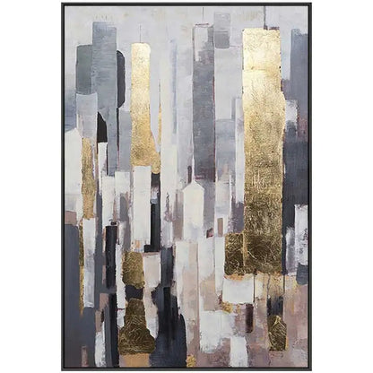 Abstract Urban Elegance with Gold Accents - Modern Oil Painting for Contemporary Decor