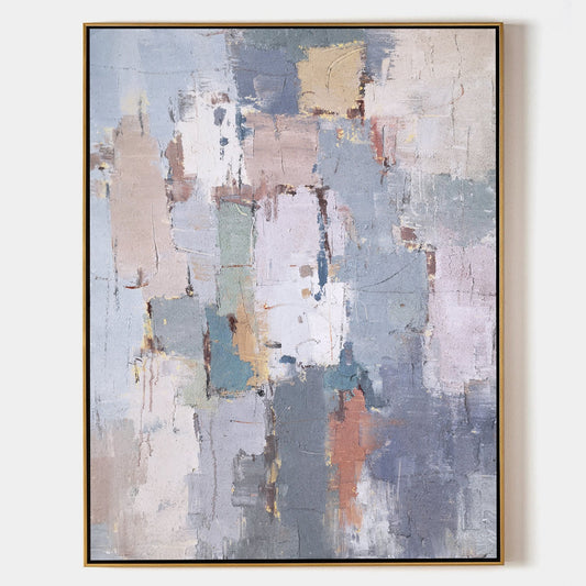 Contemporary Abstract Geometric Oil Painting in Soft Pastel Colors for Modern Decor