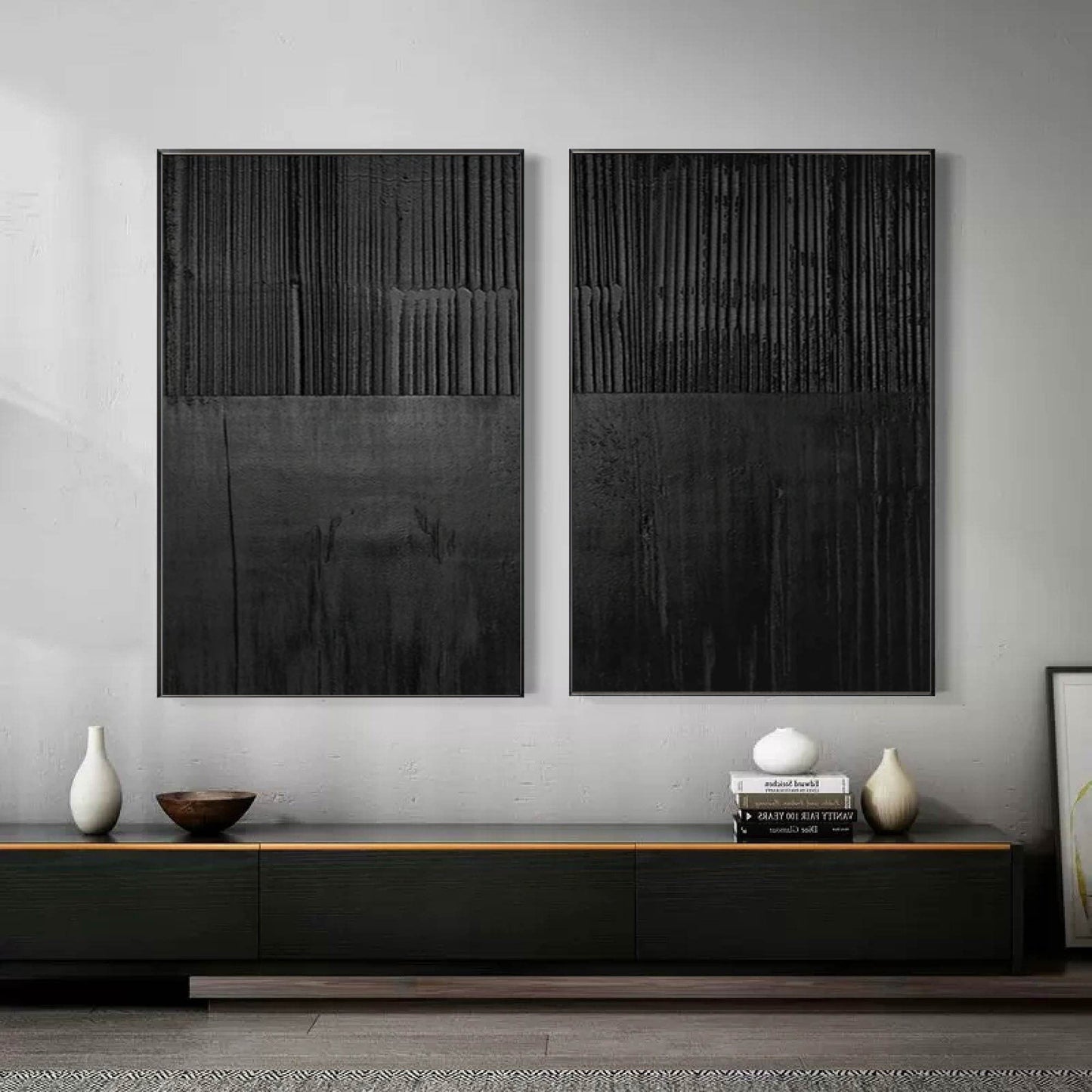 Sleek Black Minimalist Abstract Paintings for Modern Home Decor