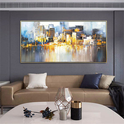 Vibrant Cityscape Abstract Oil Painting for Modern Home Décor