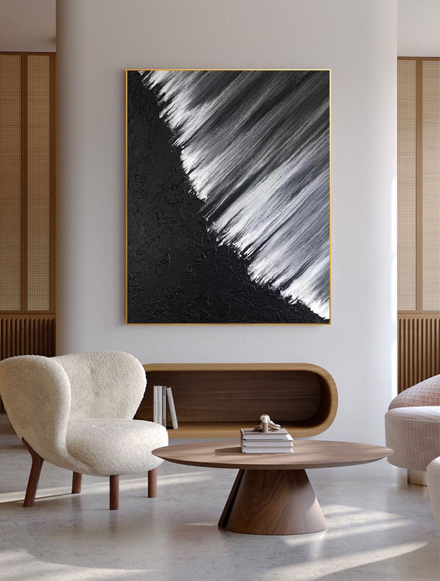 Stunning Black and White Abstract Oil Painting for Modern Home Decor