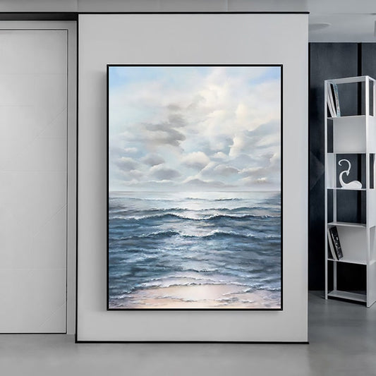 Majestic Stormy Sea Oil Painting - Ocean Waves and Dramatic Clouds Artwork