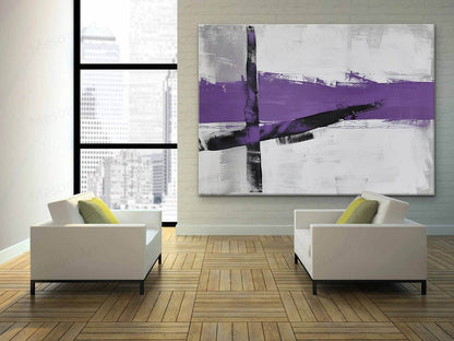 Abstract Purple Lines on Neutral Background - Elegant Modern Wall Art