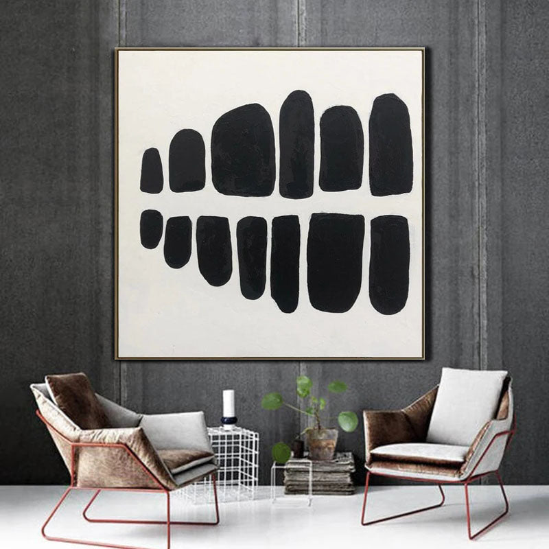 Abstract Black Stones: Modern Oil Painting for Contemporary Home Decor