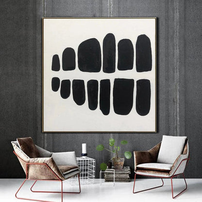 Abstract Black Stones: Modern Oil Painting for Contemporary Home Decor