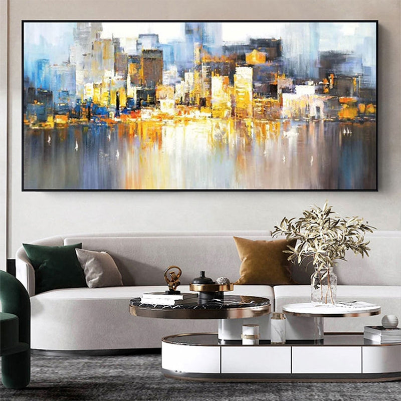 Vibrant Cityscape Abstract Oil Painting for Modern Home Décor