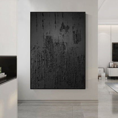 Elegant Black Abstract Oil Painting for Modern Minimalist Decor