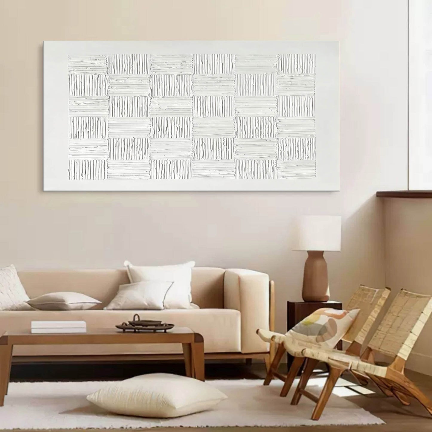 Textured White Abstract Oil Painting for Modern Home Decor