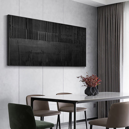 Elegant Black Minimalist Abstract Oil Painting for Modern Interiors