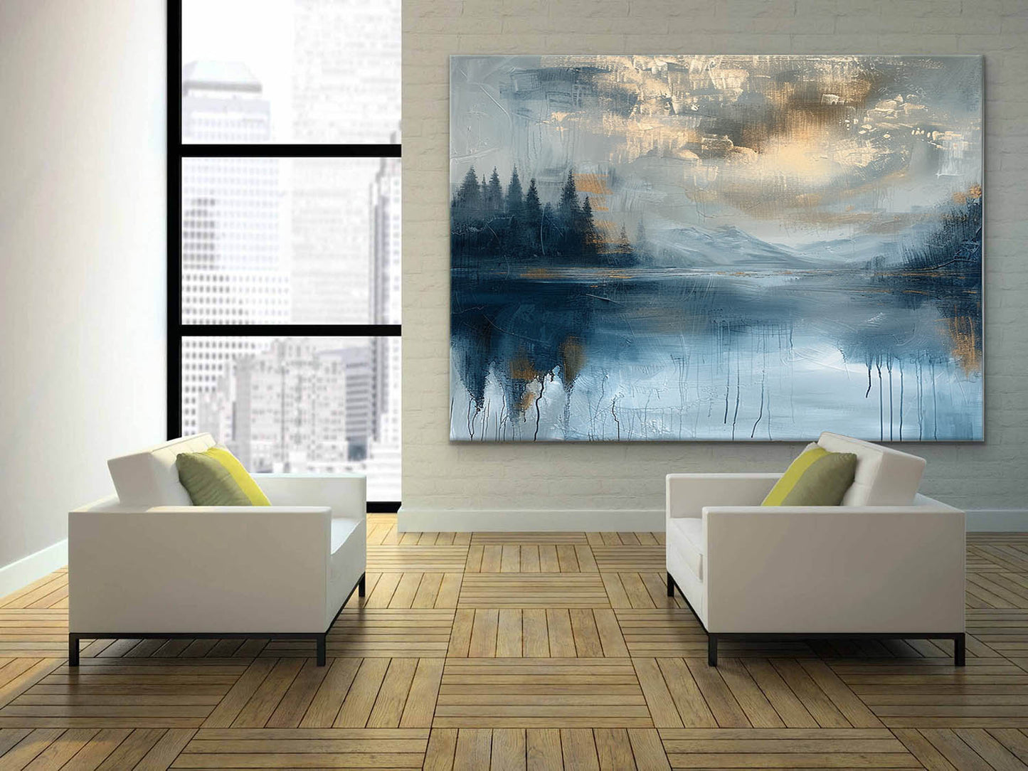 Serene Mountain Lake Oil Painting - Tranquil Nature Landscape for Home Décor