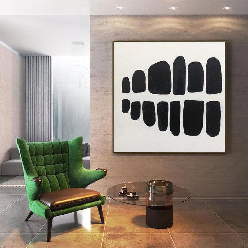 Abstract Black Stones: Modern Oil Painting for Contemporary Home Decor