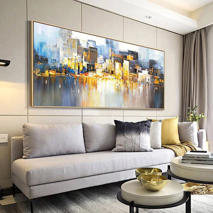 Vibrant Cityscape Abstract Oil Painting for Modern Home Décor