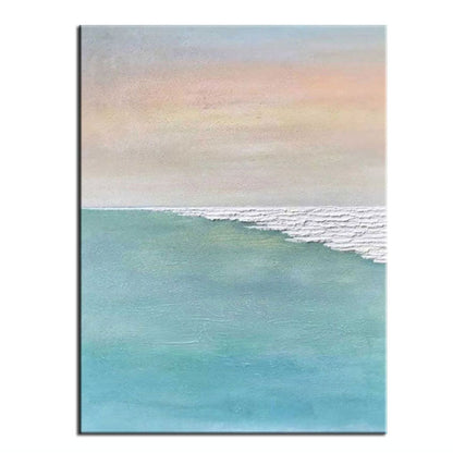 Serene Coastal Horizon: Tranquil Oil Painting for Modern Home Decor