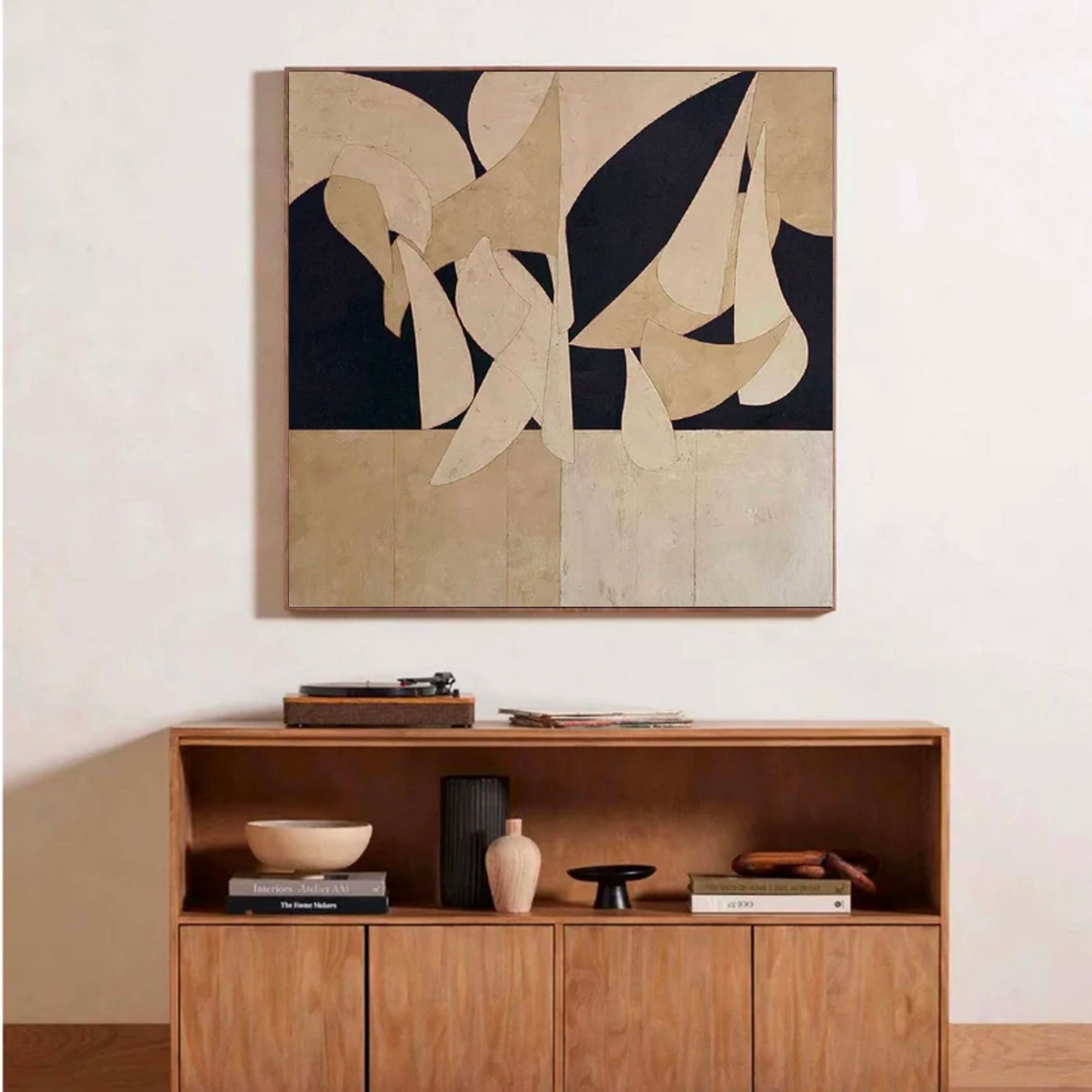 Elegant Minimalist Abstract Oil Painting with Neutral Tones for Modern Decor