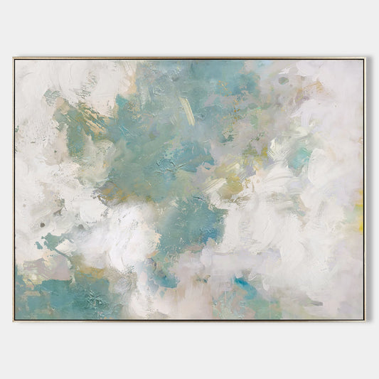 Serene Ocean Breeze Abstract Oil Painting for Tranquil Home Decor