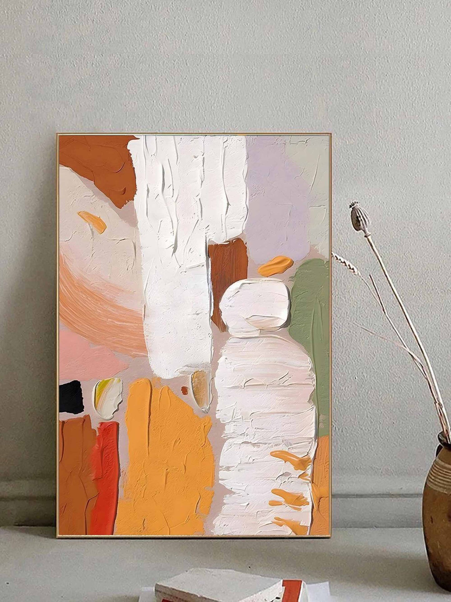 Abstract Expressionism Oil Painting in Vibrant Earthy Tones for Modern Decor