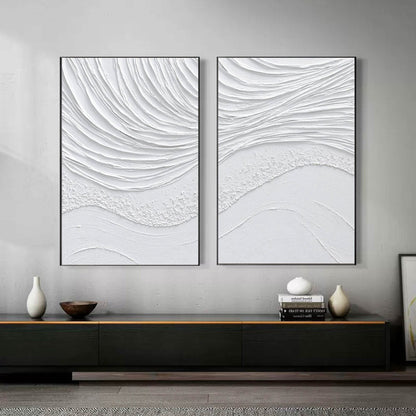 Serene Abstract White Textured Wall Art - Set of Two Oil Paintings for Modern Decor