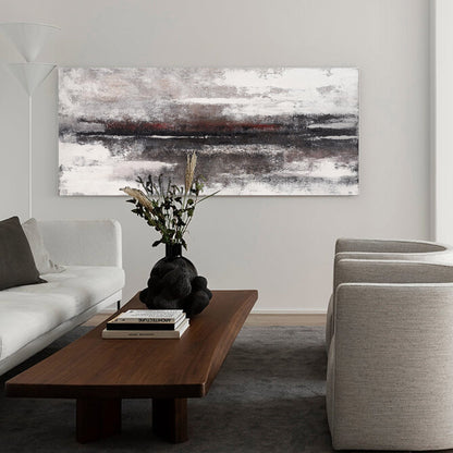 Abstract Black and White Coastal Landscape Oil Painting for Modern Home Decor