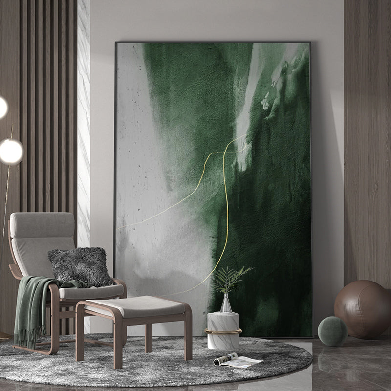 Stunning Green and Gold Abstract Oil Painting for Modern Home Decor