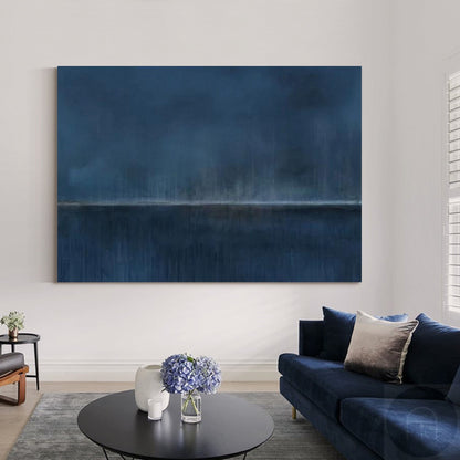 Serene Blue Abstract Landscape Oil Painting for Modern Home Decor