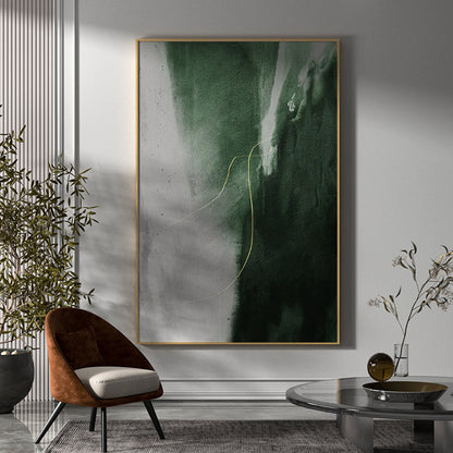 Stunning Green and Gold Abstract Oil Painting for Modern Home Decor