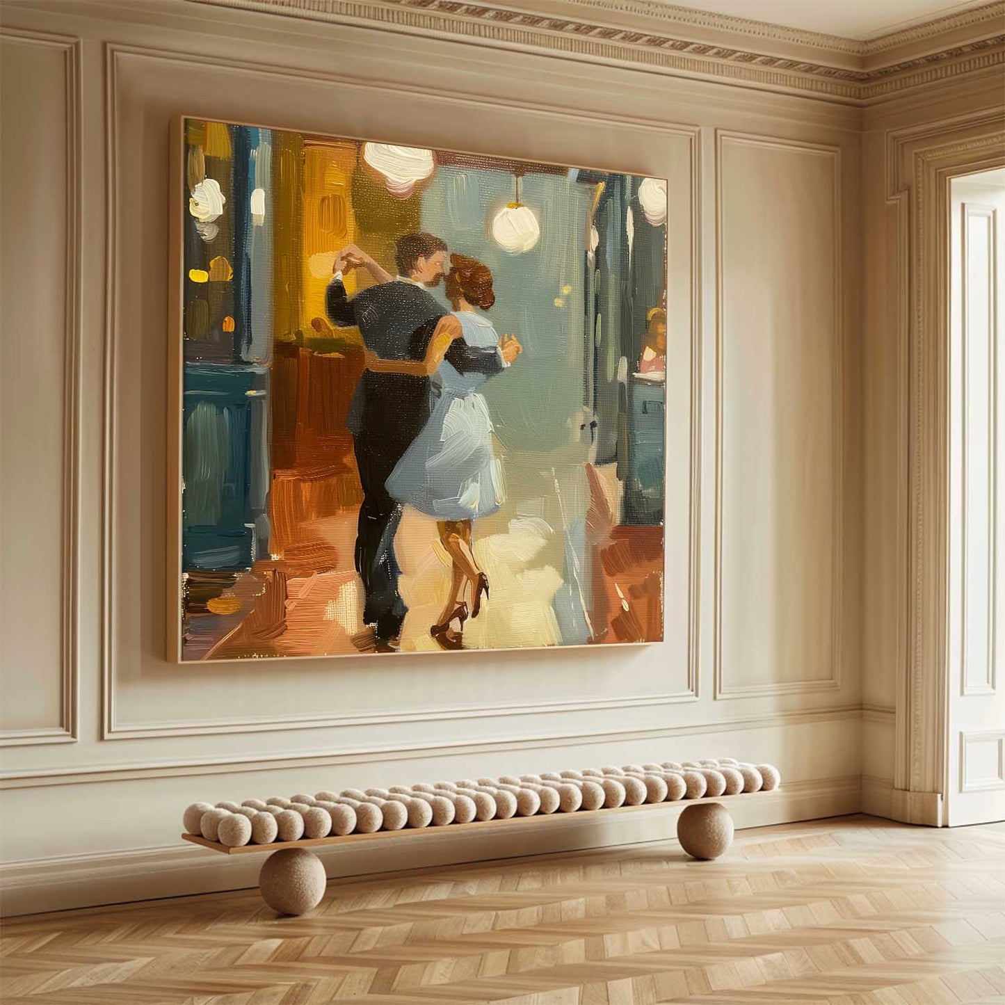 Romantic Dance in Modern American Oil Painting - Captivating Wall Art