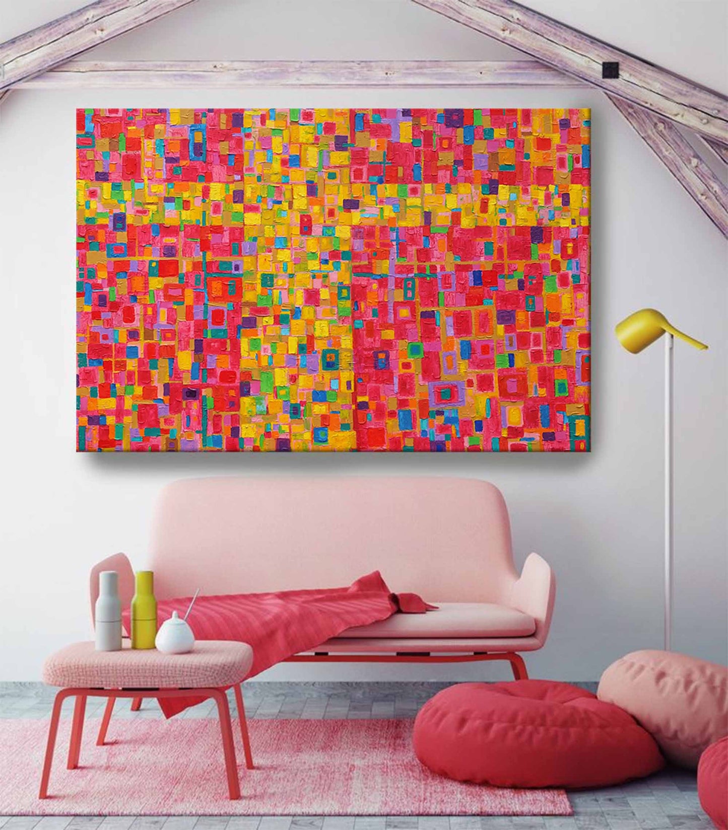 Vibrant Abstract Oil Painting in Bold Colors for Modern Home Decor