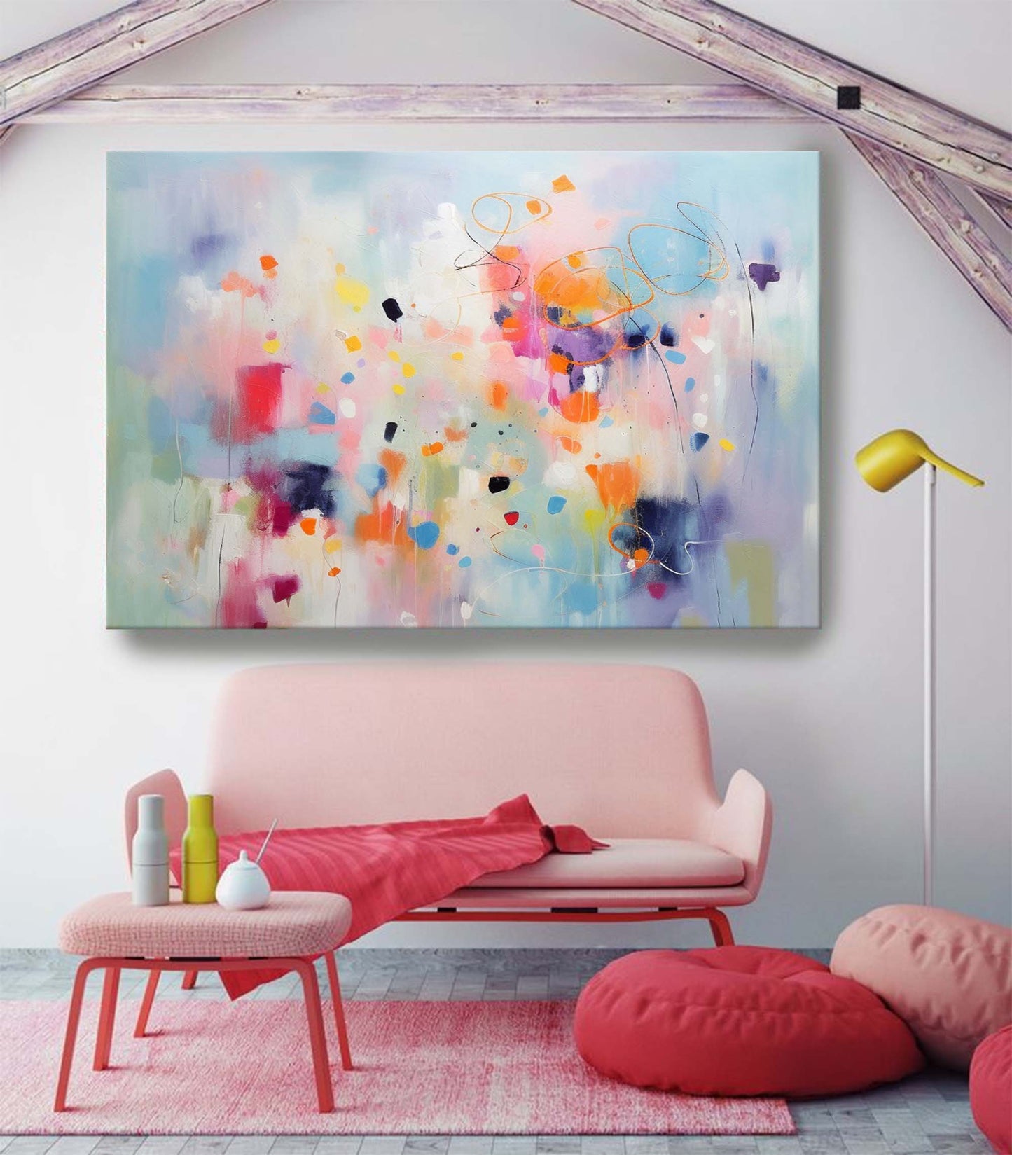 Vibrant Abstract Oil Painting with Colorful Splashes for Modern Home Decor