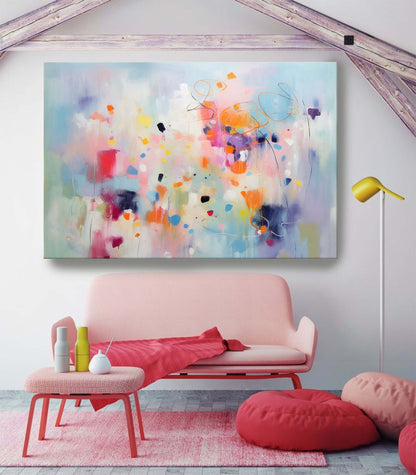 Vibrant Abstract Oil Painting with Colorful Splashes for Modern Home Decor