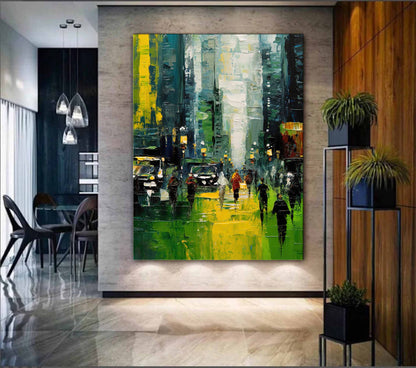 Vibrant Urban Landscape Oil Painting for Modern Home Decor