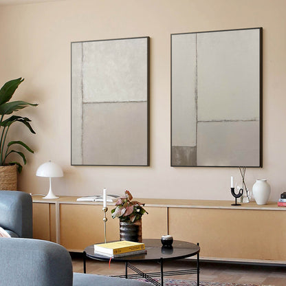 Contemporary Dual Panel Abstract Oil Painting in Soothing Neutral Tones