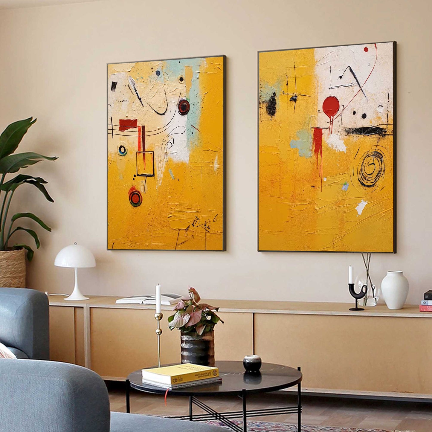 Vibrant Yellow Abstract Oil Painting for Modern Art Lovers