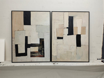 Contemporary Minimalist Oil Painting with Geometric Abstract Shapes for Modern Decor