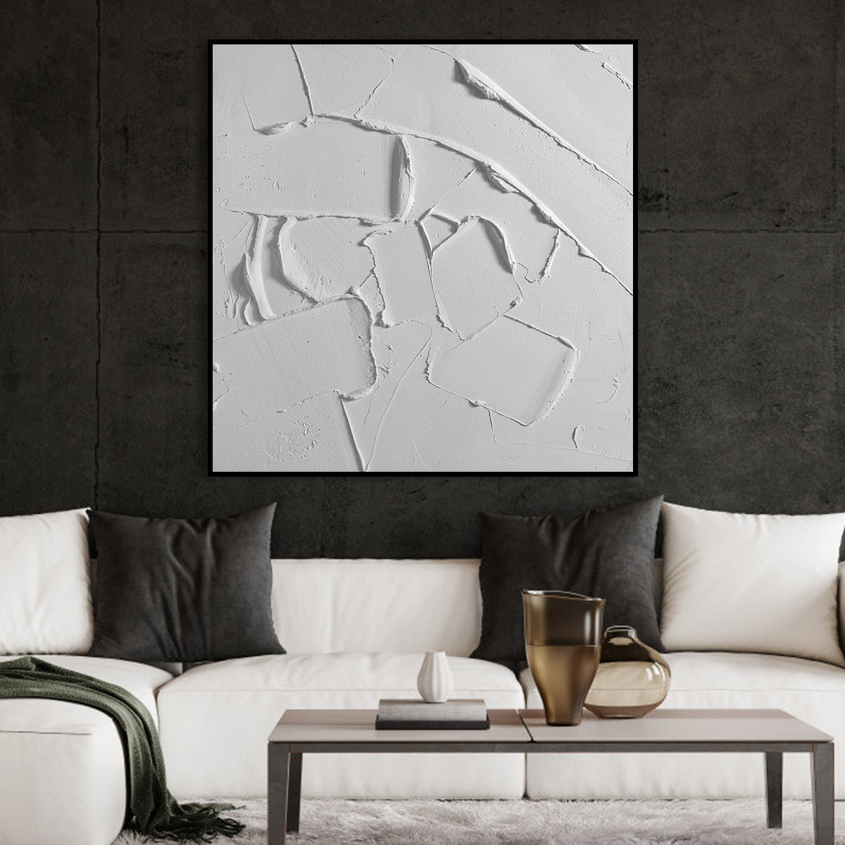 Abstract White Textured Oil Painting for Modern Home Decor