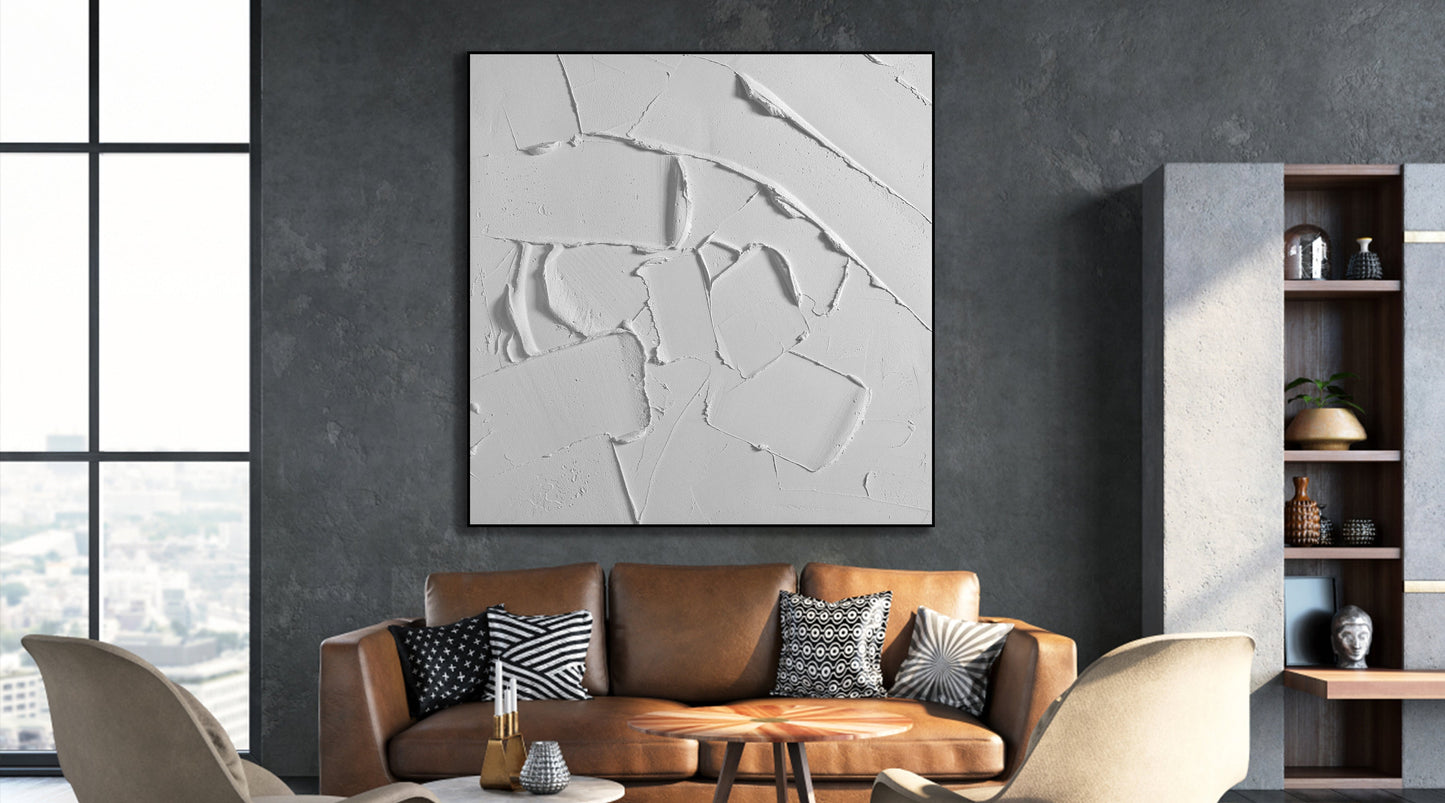 Abstract White Textured Oil Painting for Modern Home Decor