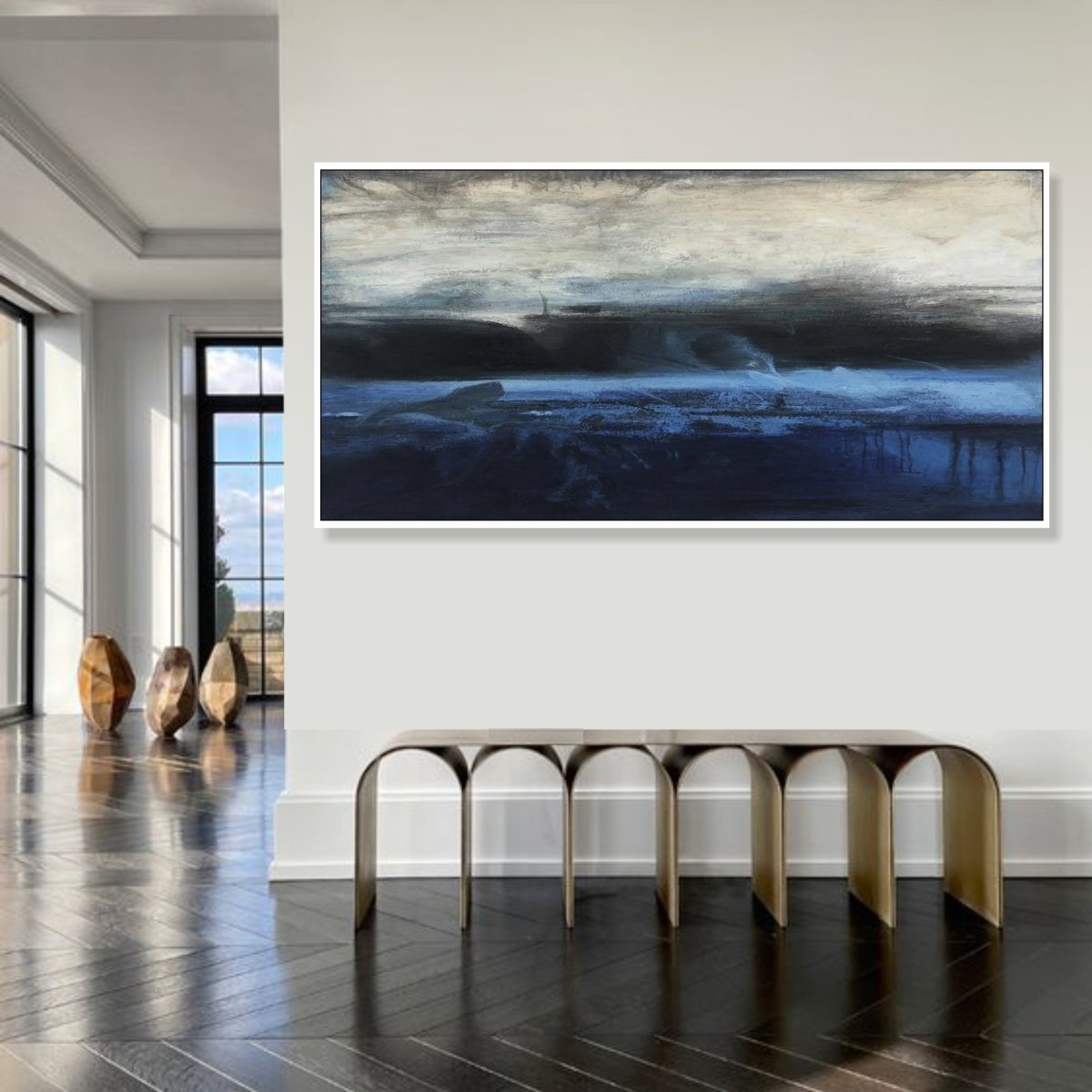 Serene Morning Ocean Landscape Oil Painting for Modern Home Decor