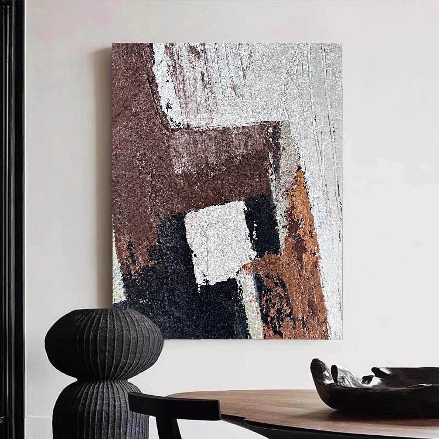 Contemporary Minimalist Abstract Oil Painting with Rich Textures and Earthy Tones