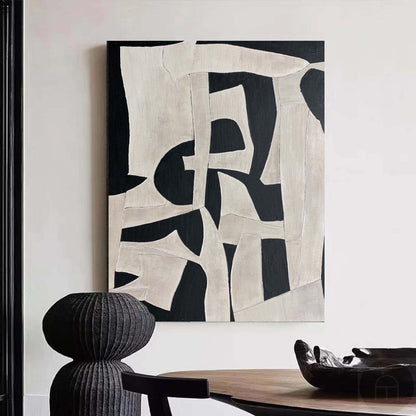 Contemporary Black and White Abstract Oil Painting for Modern Home Decor