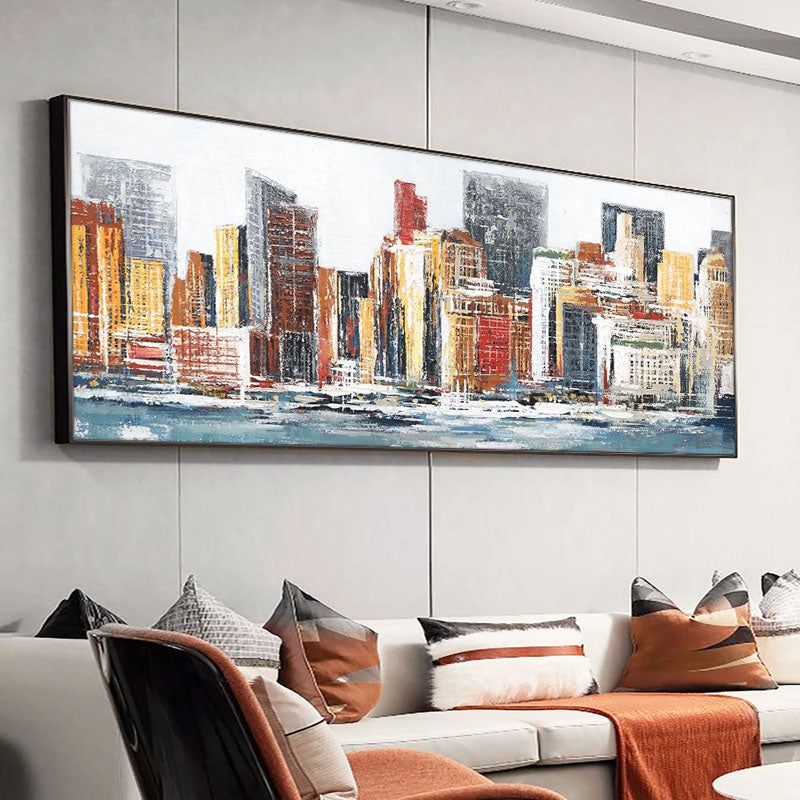 Vibrant Chicago Skyline Oil Painting - Urban Landscape Art for Modern Interiors